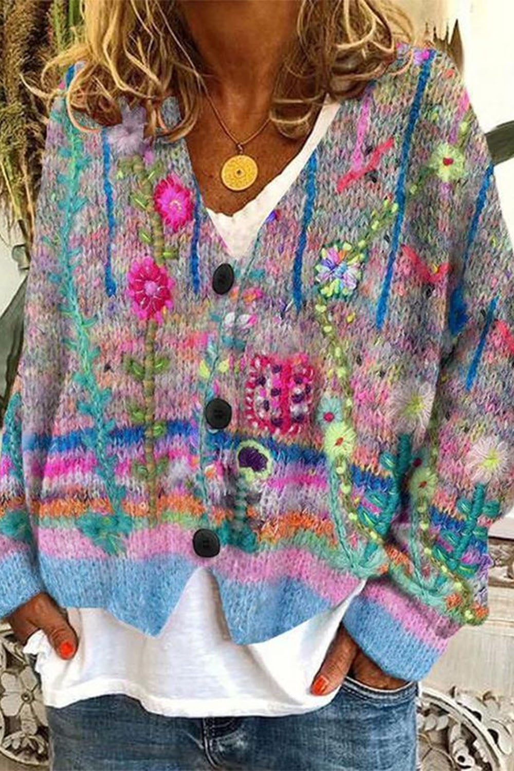 Women's cardigan 3D fashion rainbow print fashion casual sweater cape coat