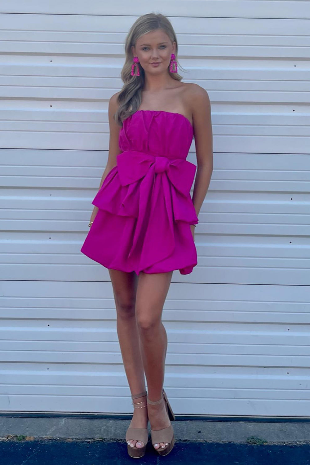 Fuchsia Homecoming Dress Tiered Sweetheart Short Prom Dress With Bow