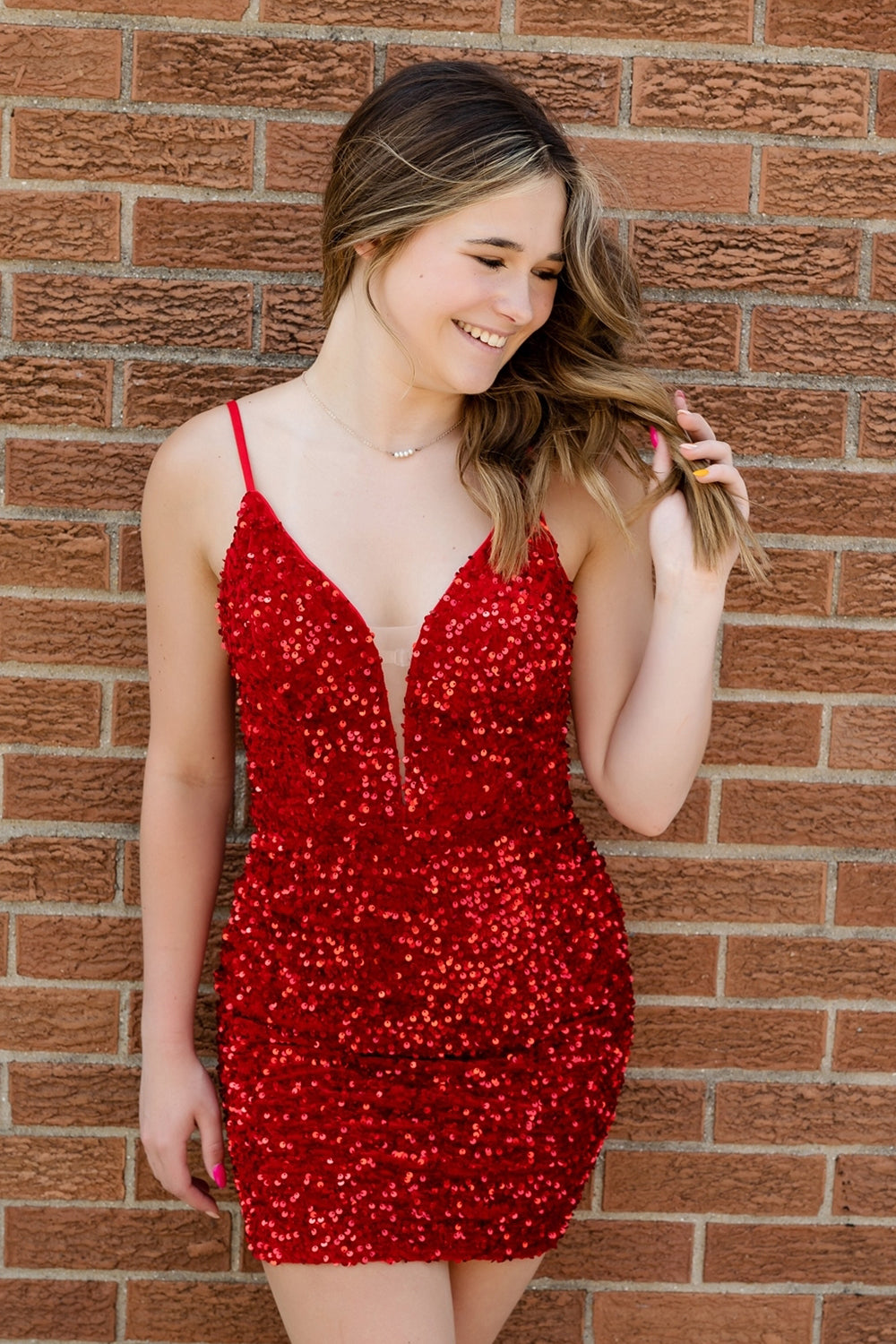 Red Homecoming Dress Sequin Sleeveless Tight Short Prom Dress