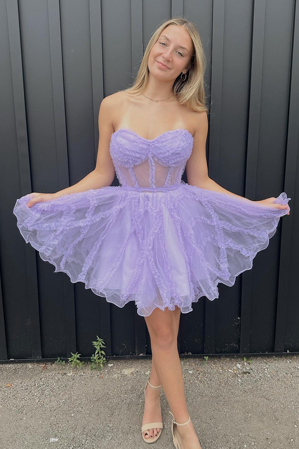 Fuchsia Homecoming Dress Corset Sweetheart A-Line Short Tulle Prom Dress