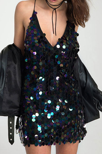 Sexy Deep V-Neck Backless Sequin Club Party Dress