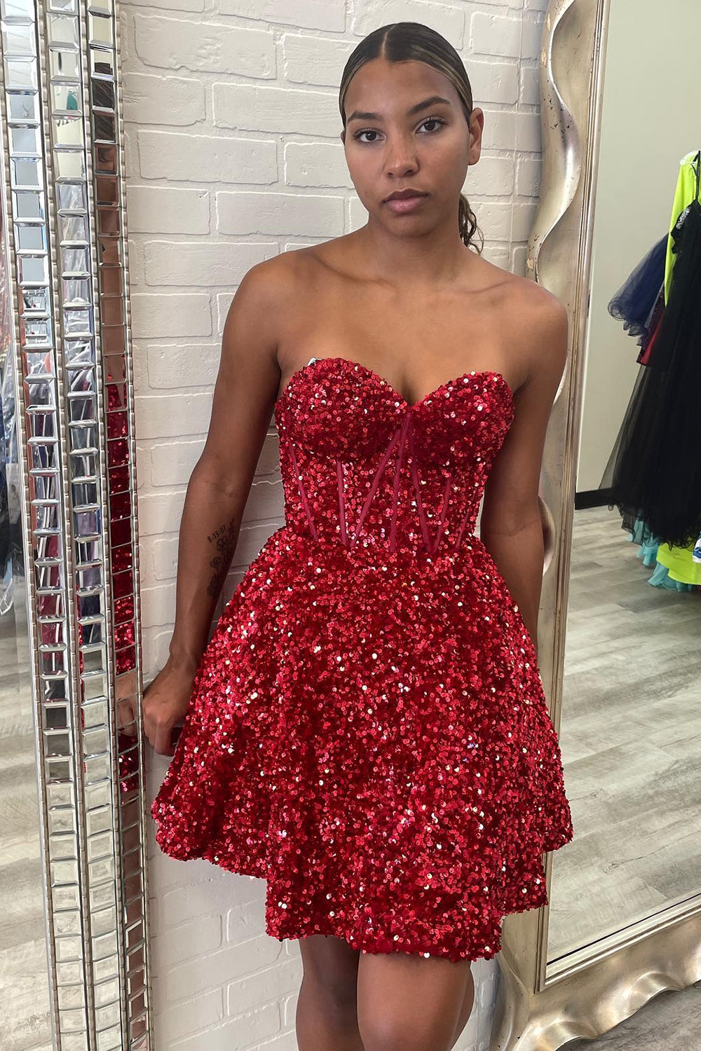 Homecoming Dress Corset Sweetheart A-Line Short Prom Dress with Pockets