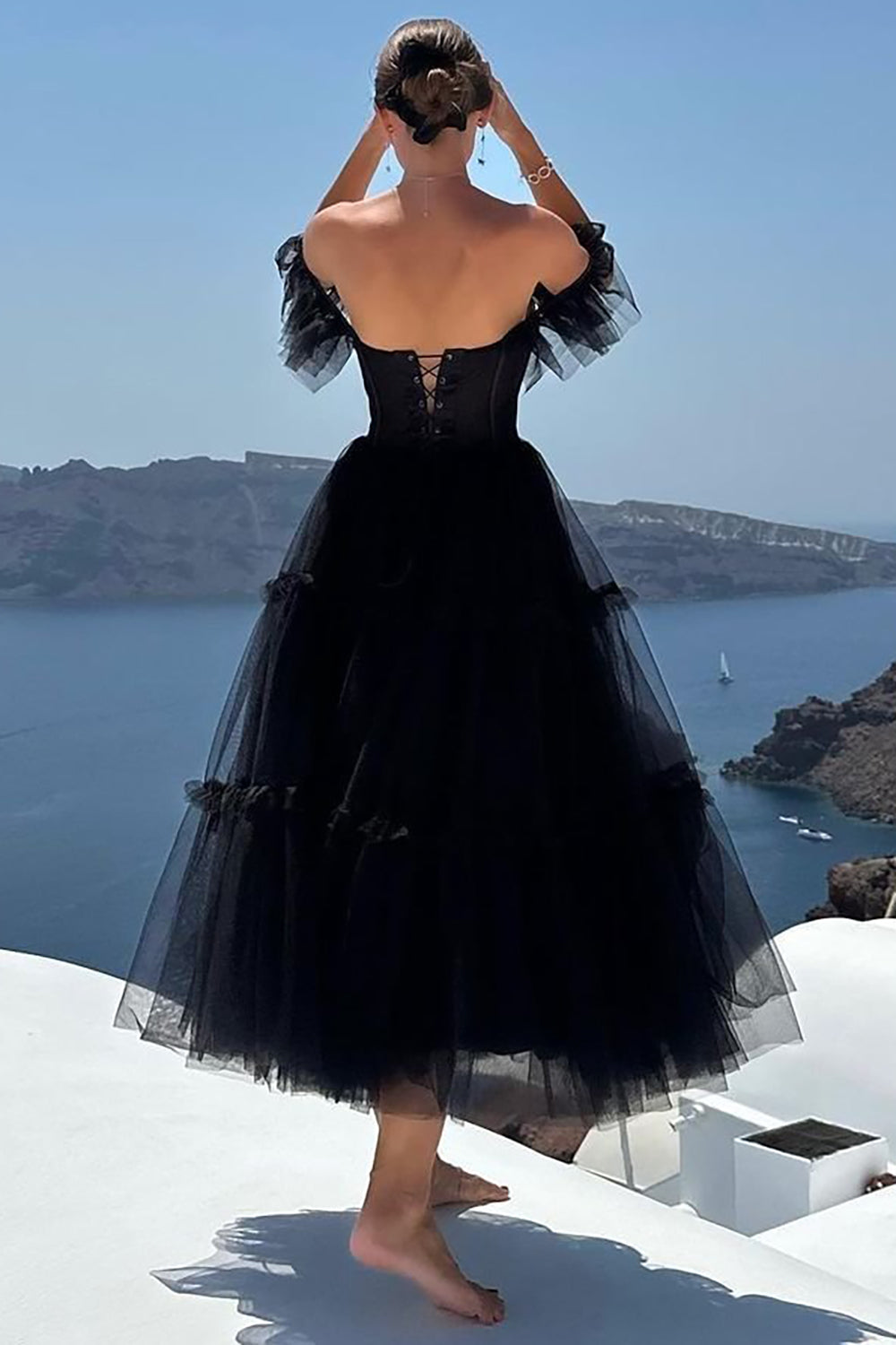 Black Homecoming Dress A-Line Corset Ruffled Tulle Prom Dress