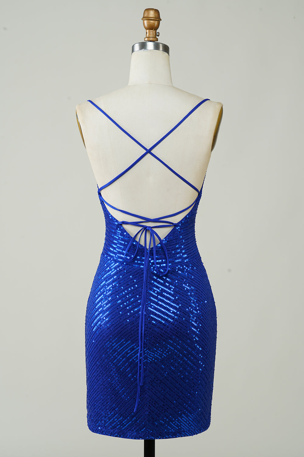 Bodycon Spaghetti Straps Royal Blue Homecoming Dress Sequin Short Prom Dress