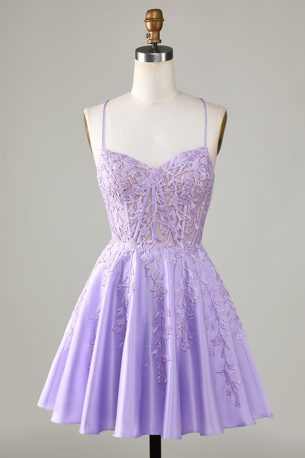 Purple Homecoming Dress Corset A-Line Satin Short Prom Dress with Lace