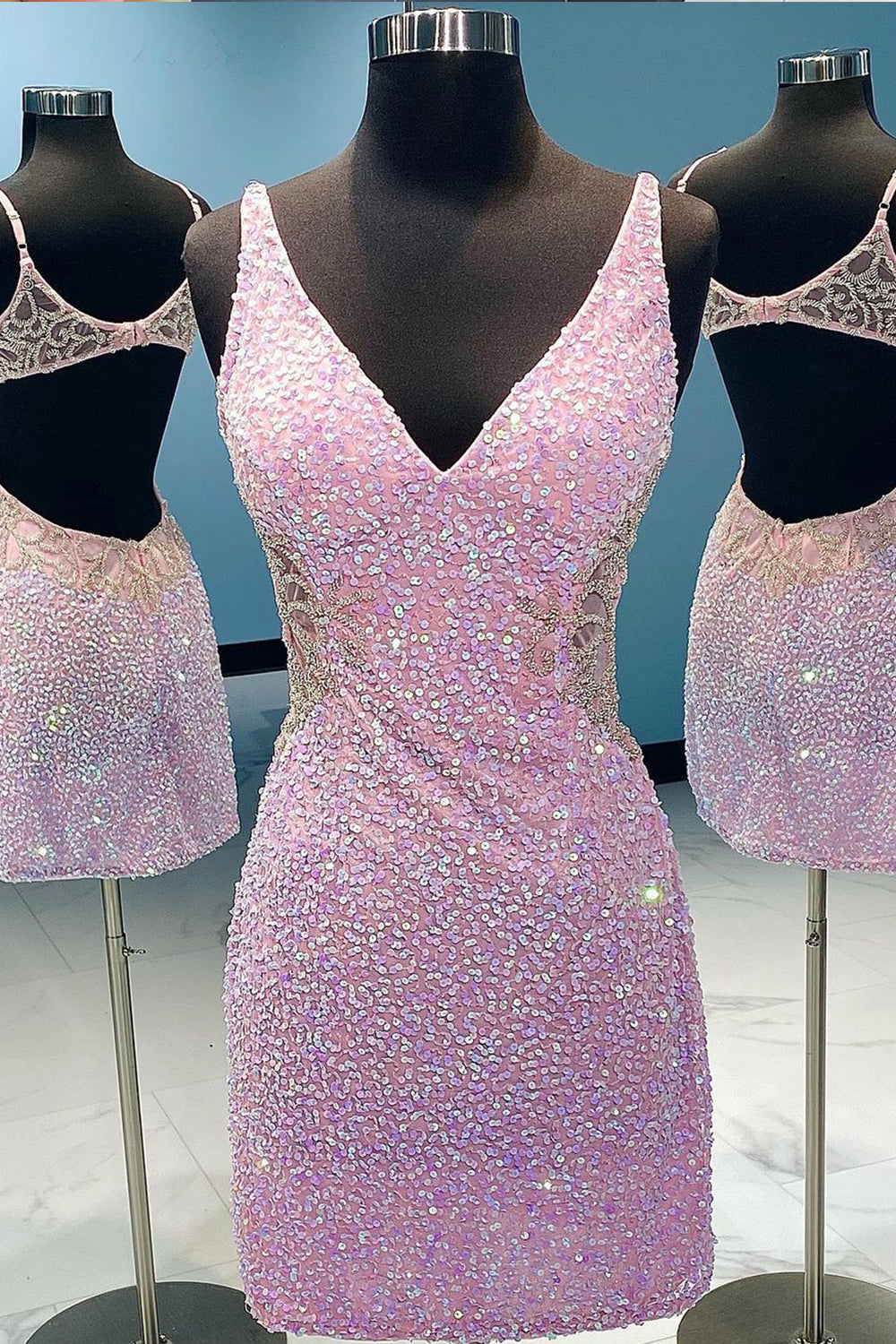 Lilac Homecoming Dress Sequin Prom Dress with Open Back