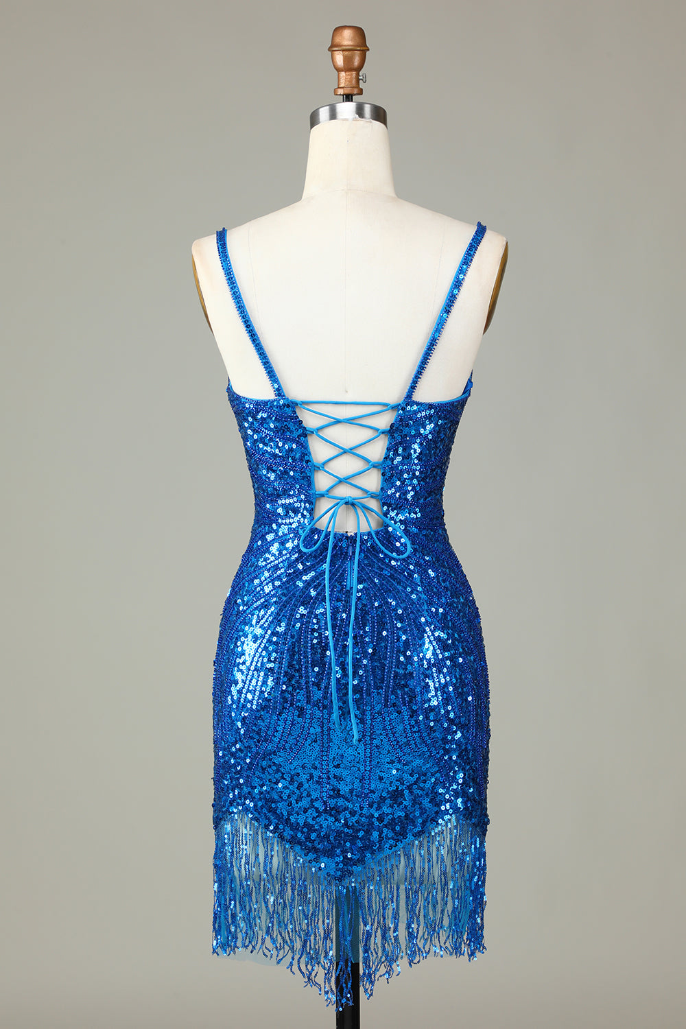 Glitter Blue Homecoming Dress Beaded Fringed Tight Short Prom Dress