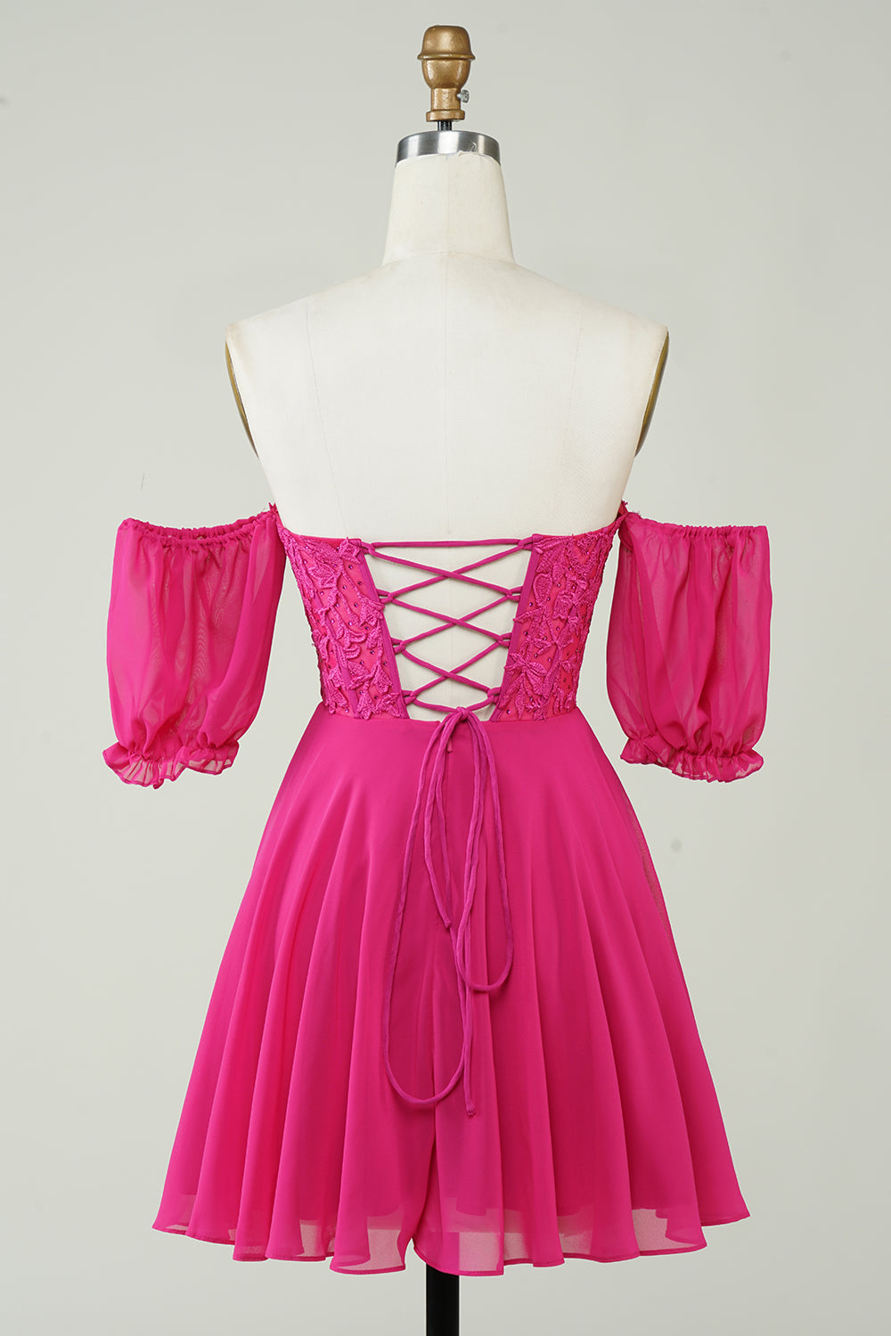 Fuchsia Homecoming Dress Lace-Up Back A-Line Short Prom Dress with Lace