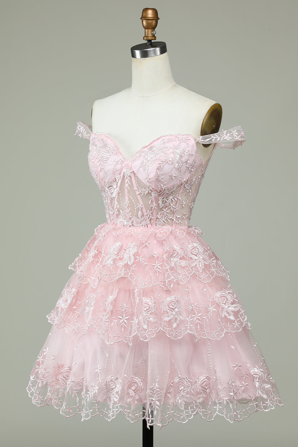 Pink Homecoming Dress Corset A-Line Short Prom Dress with Lace