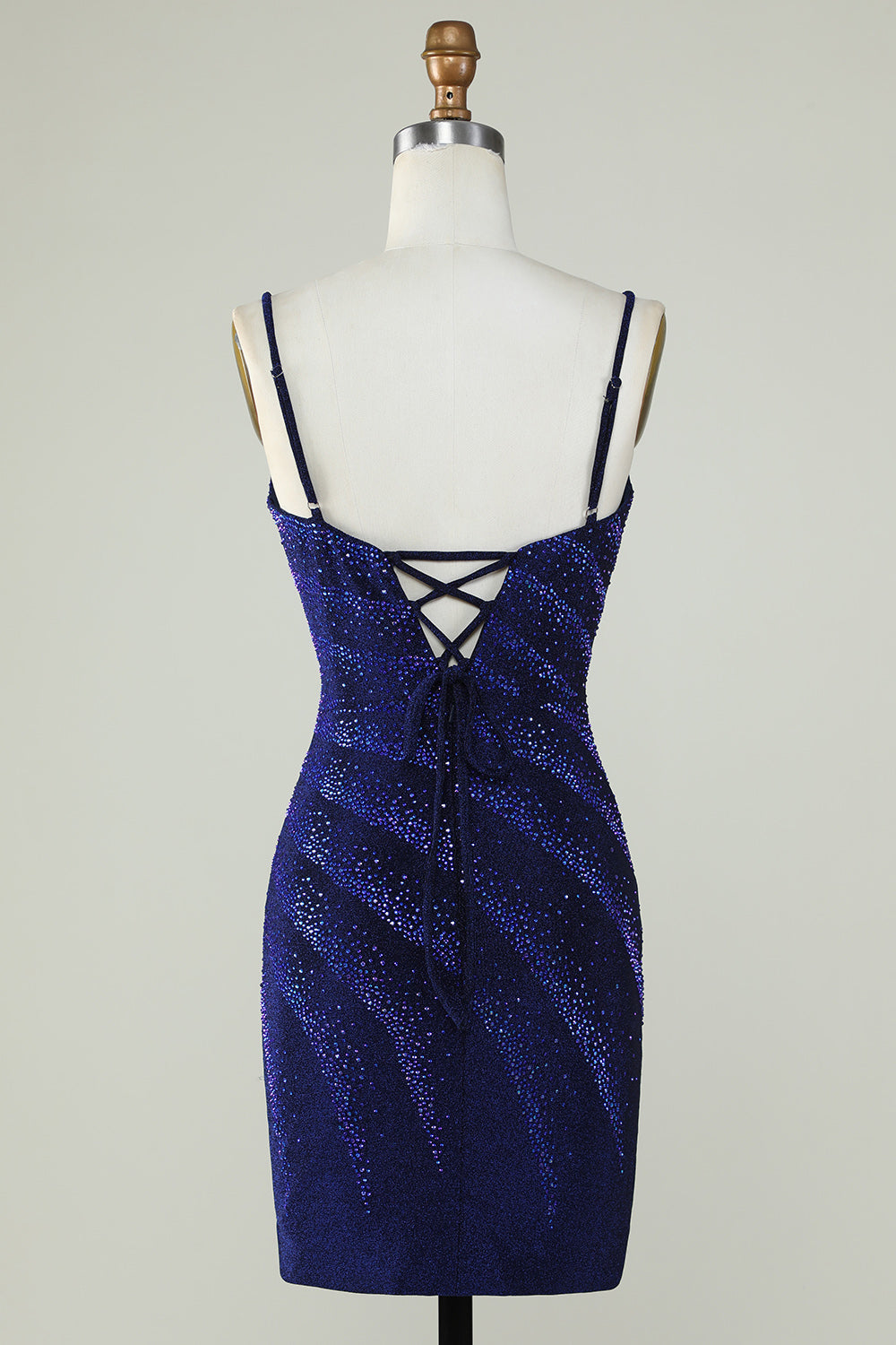 Sheath Spaghetti Straps Royal Blue Homecoming Dress Short Prom Dress with Beading