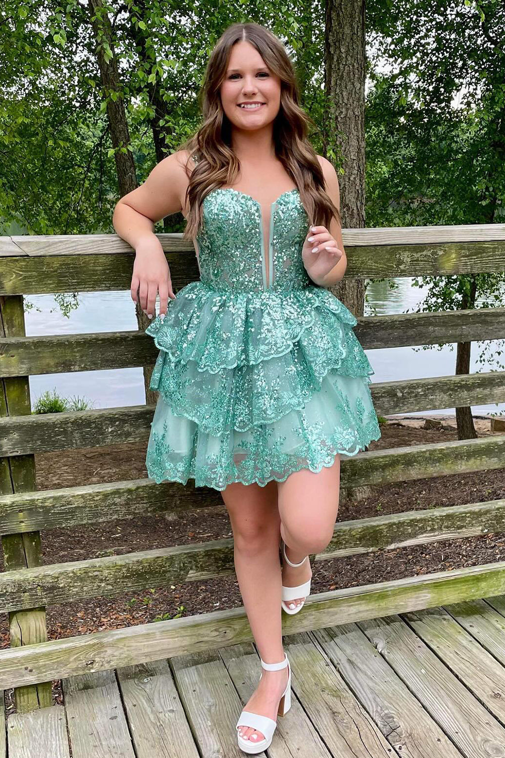 Blue Homecoming Dress Sequin Corset Short Prom Dress With Ruffles