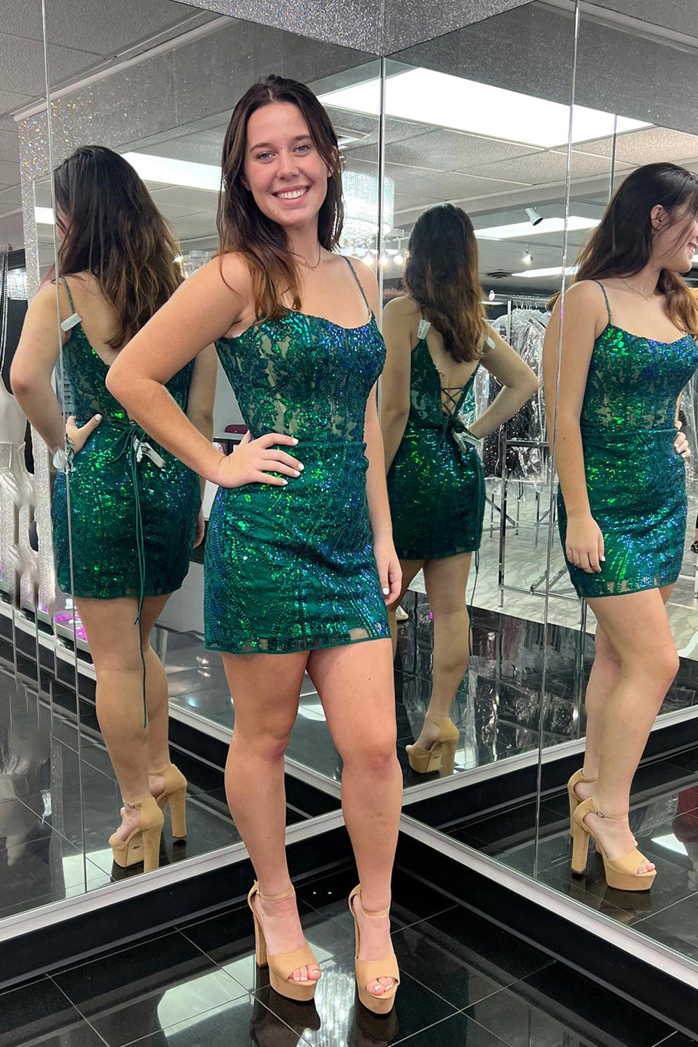 Navy Homecoming Dress Sequin Tight Short Prom Dress