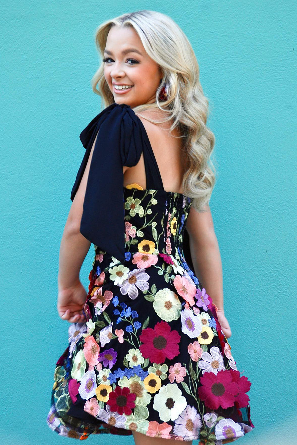 Black Homecoming Dress A Line Flower Print Short Prom Dress