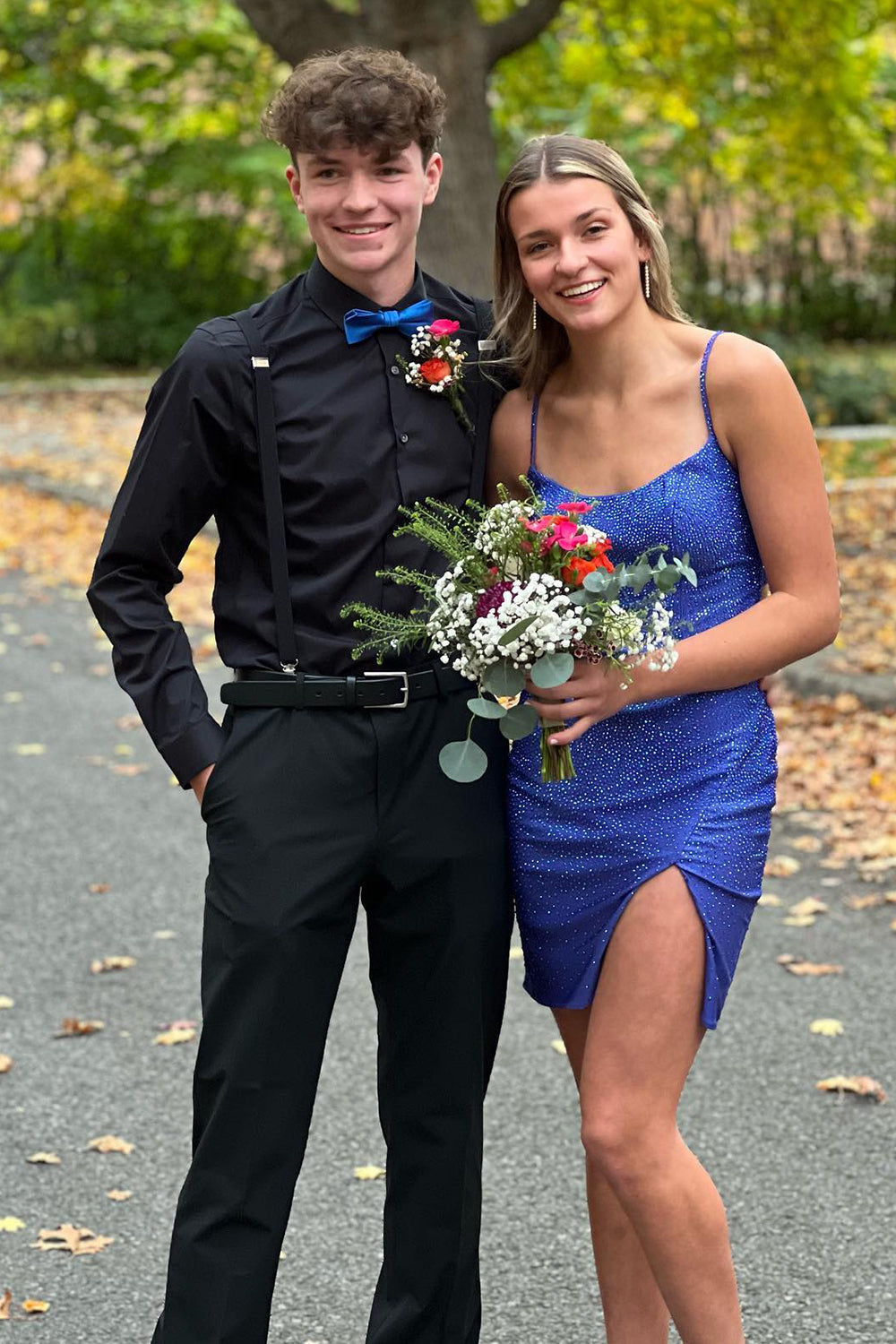 Hot Pink Homecoming Dress Spaghetti Straps Tight Short Prom Dress with Slit