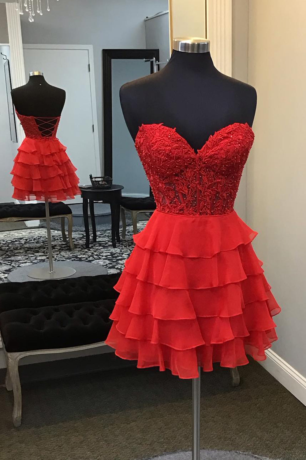 Pink Homecoming Dress Corset Strapless A Line Short Prom Dress with Ruffles