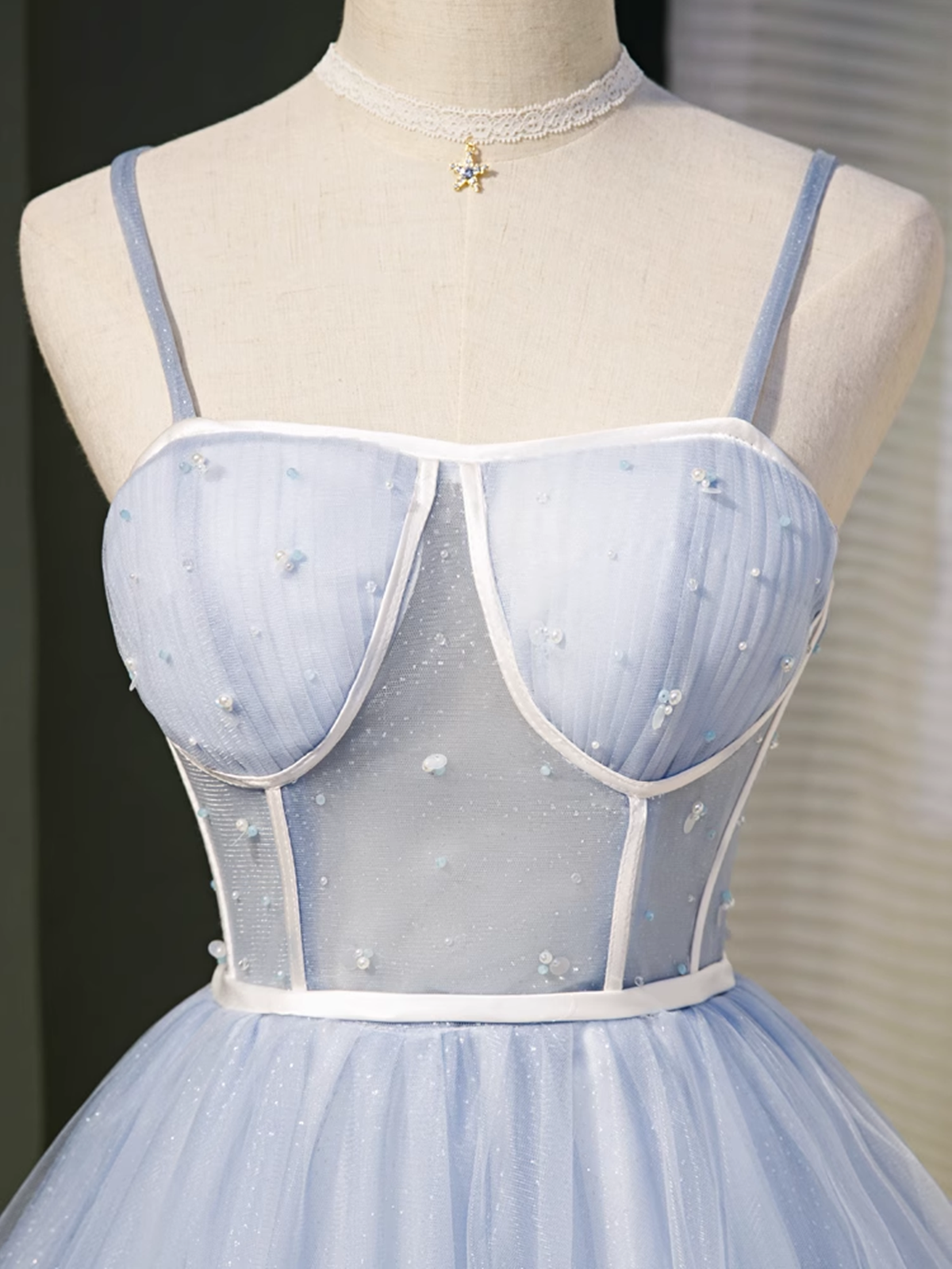 Light Blue Tulle Sweetheart Straps Party Dress, Light Blue Homecoming Dress