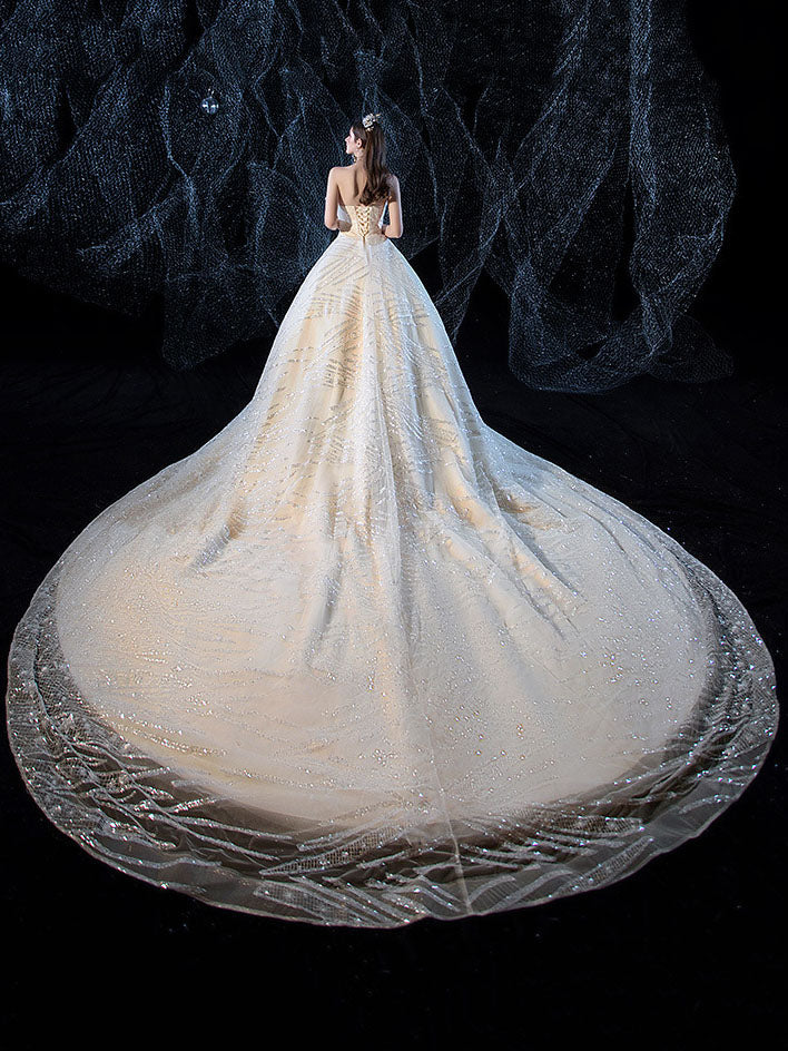 Starry Luxury Big Tail Palace Wedding Dress