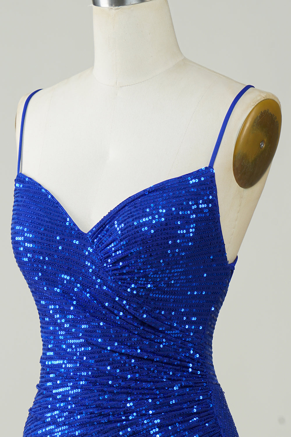 Bodycon Spaghetti Straps Royal Blue Homecoming Dress Sequin Short Prom Dress