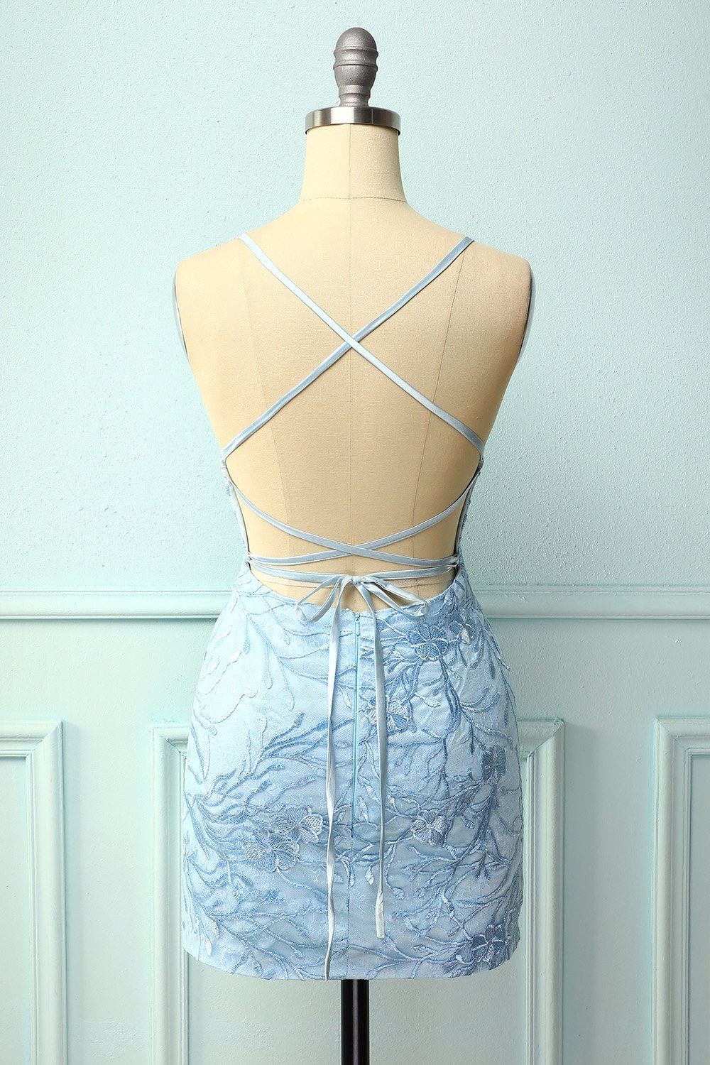 Light Blue Homecoming Dress Tight Hoco Dress with Appliques