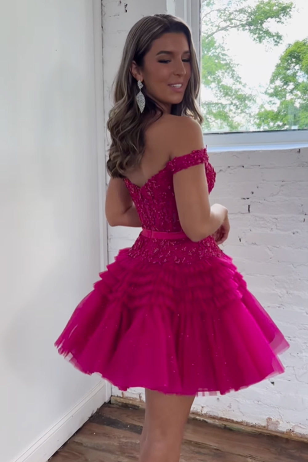 Pink Homecoming Dress Tiered A-Line Tulle Short Prom Dress with Lace