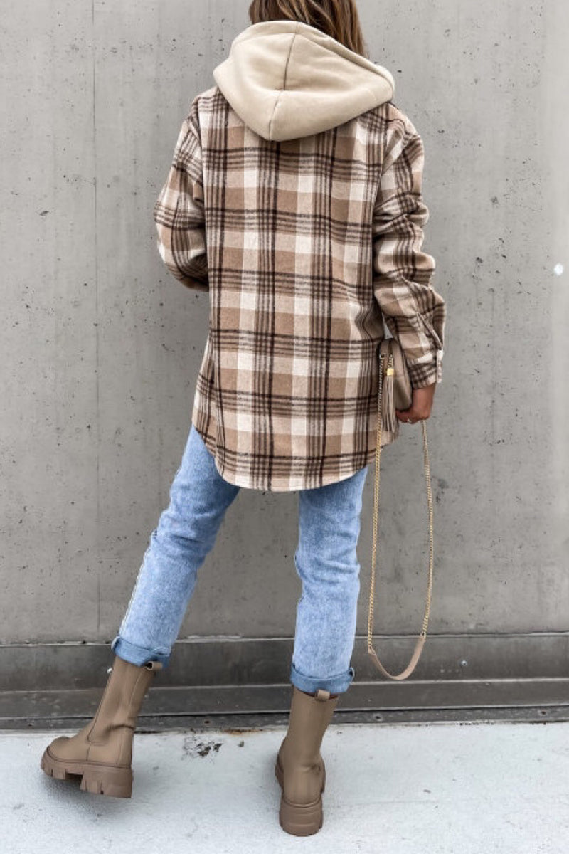 Fashion Casual Plaid Contrast Turndown Collar Outerwear