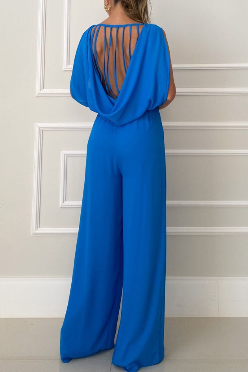 Casual Street Solid Solid Color O Neck Loose Jumpsuits