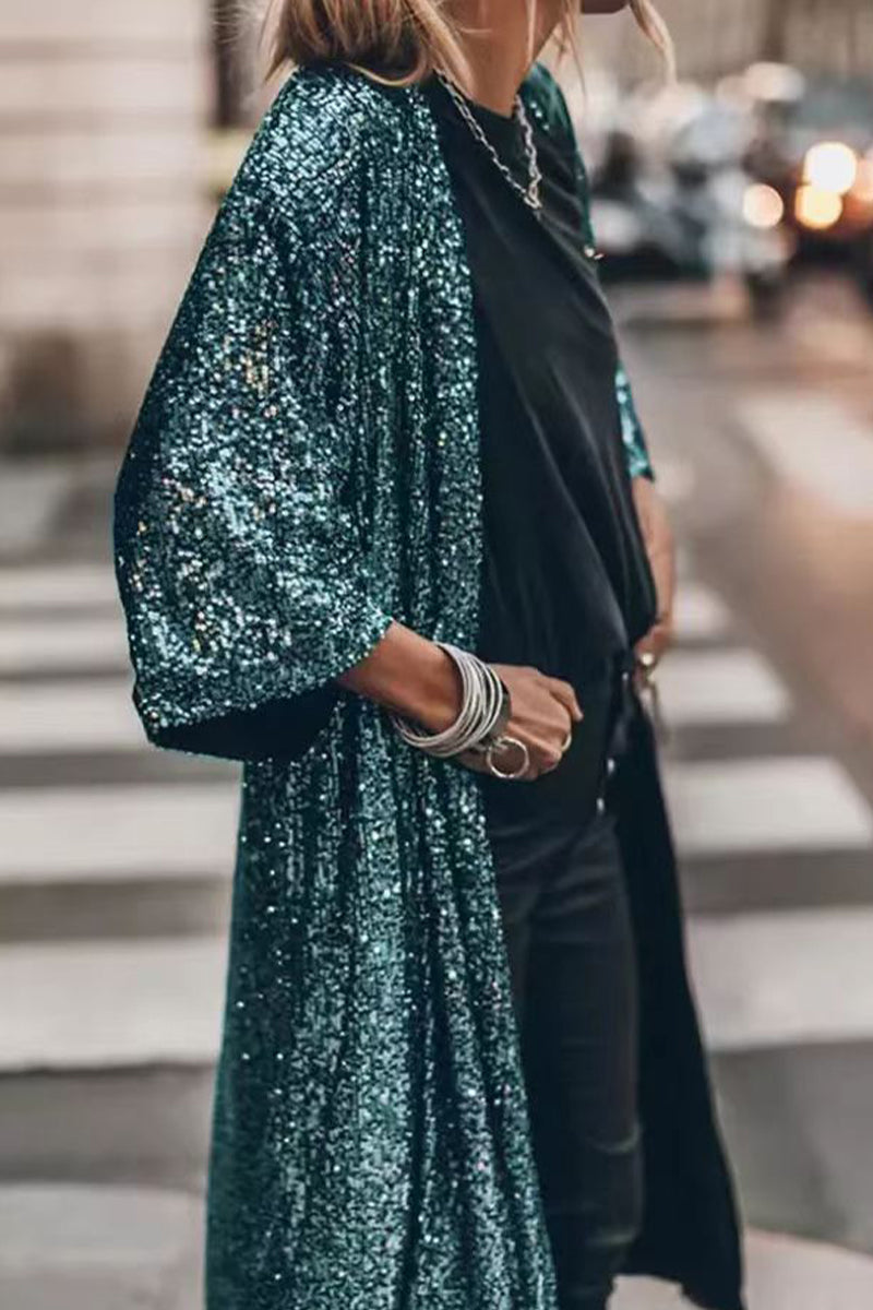 Casual Street Solid Sequins Sequined U Neck Outerwear