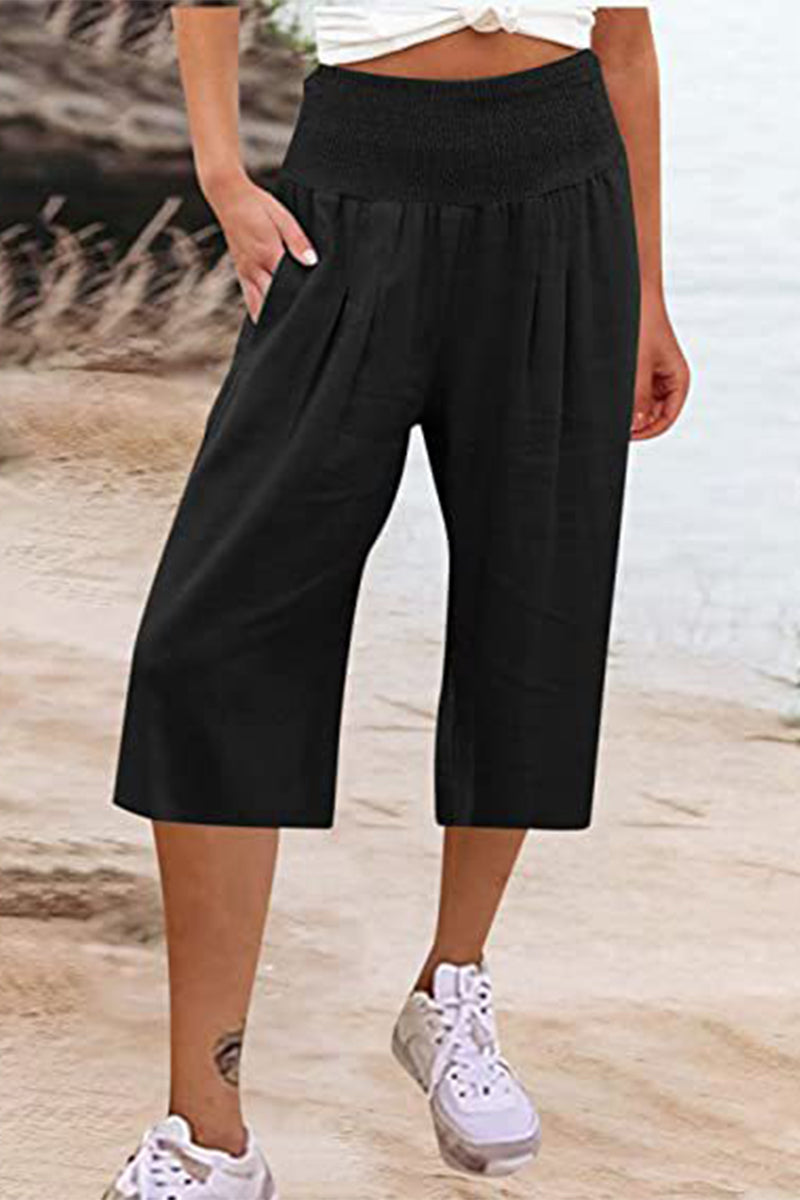 Casual Simplicity Solid Pocket Loose High Waist Wide Leg Solid Color Bottoms