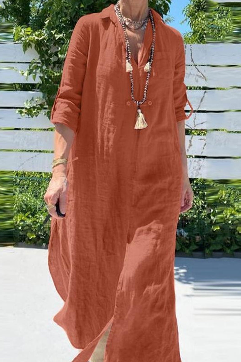 Casual Solid Turndown Collar Shirt Dress Dresses