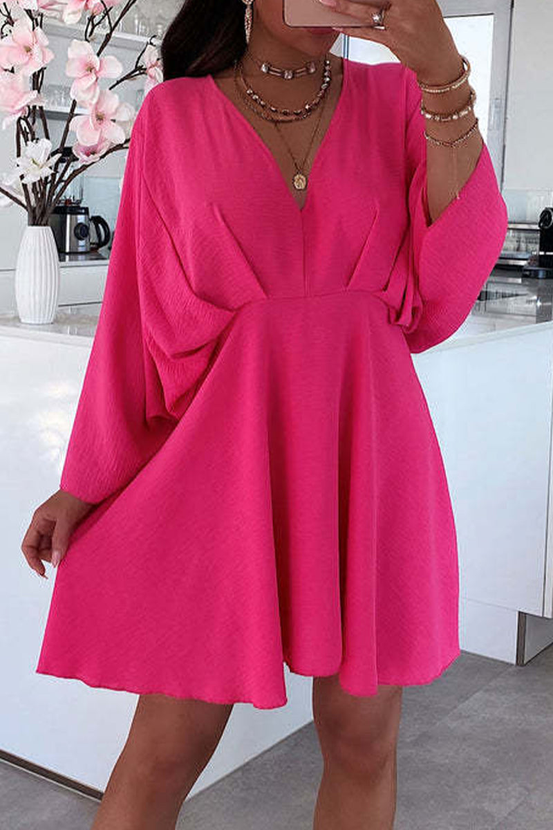 Casual Simplicity Solid Asymmetrical V Neck Irregular Dress Dresses