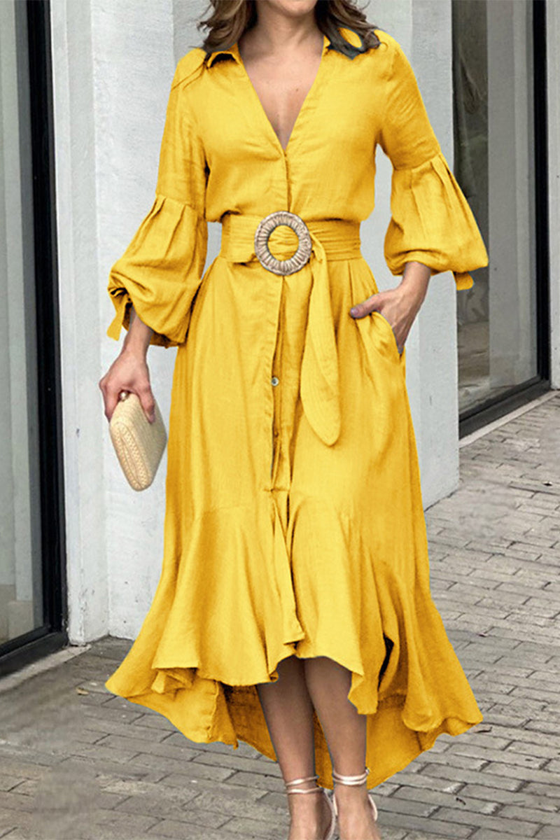 Street Solid With Belt V Neck A Line Dresses