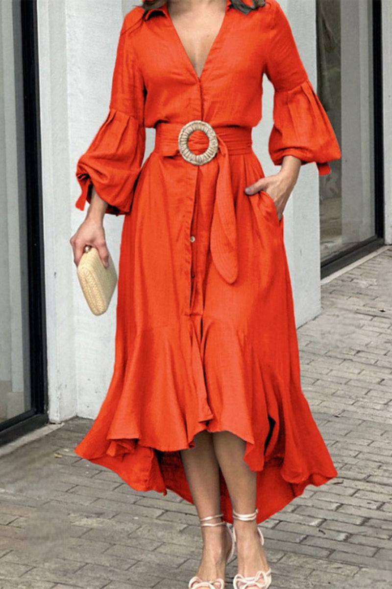 Street Solid With Belt V Neck A Line Dresses