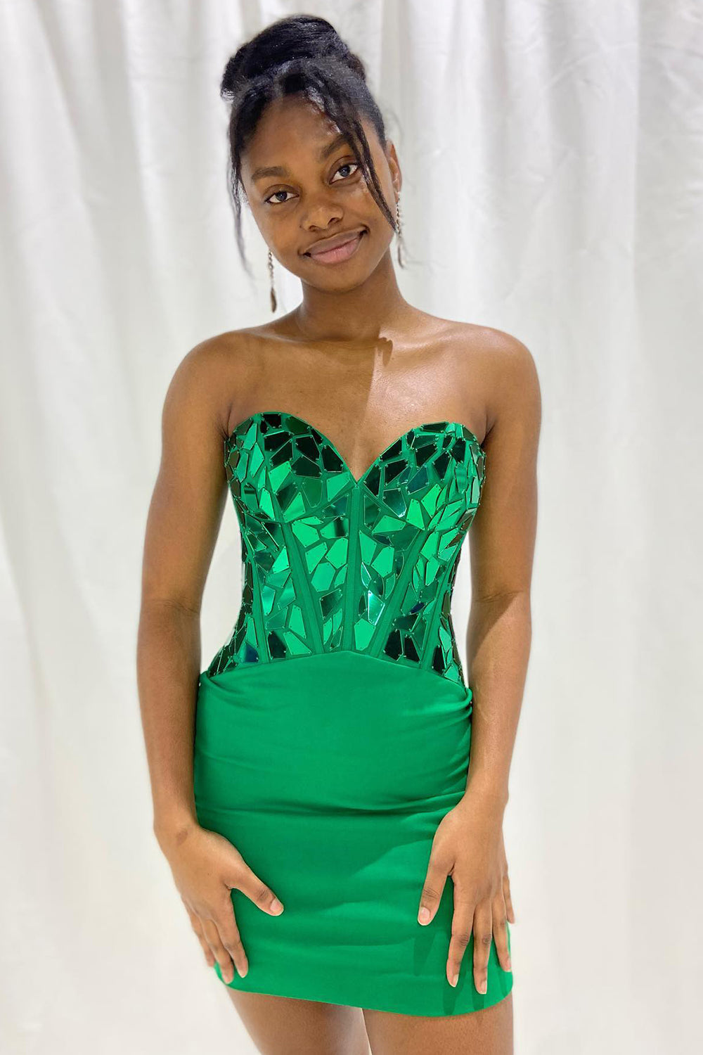 Green Homecoming Dress Corset Sweetheart Tight Short Mirror Prom Dress