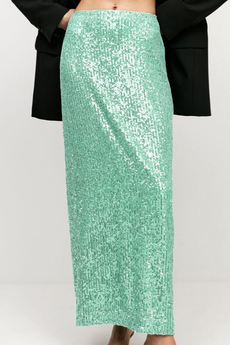 Elegant Solid Sequins Straight Solid Color Bottoms