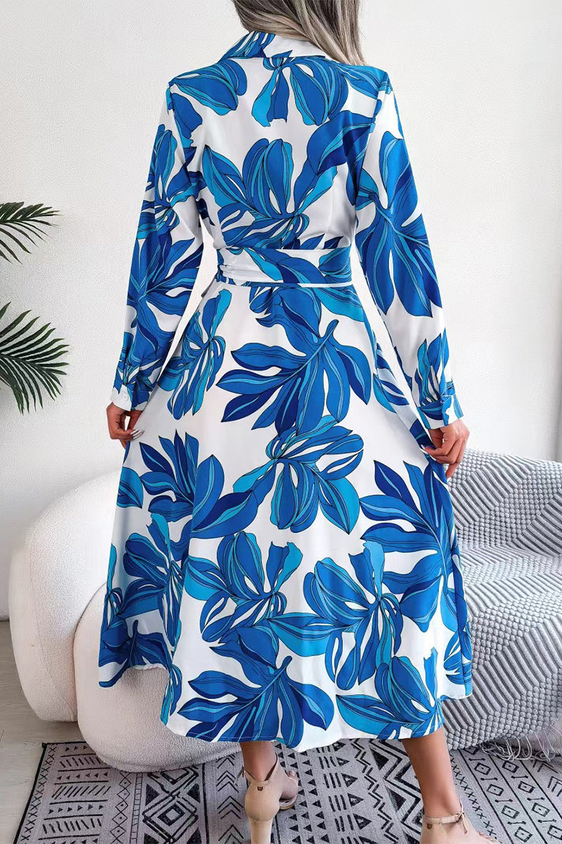 Elegant Floral Patchwork Turndown Collar A Line Dresses