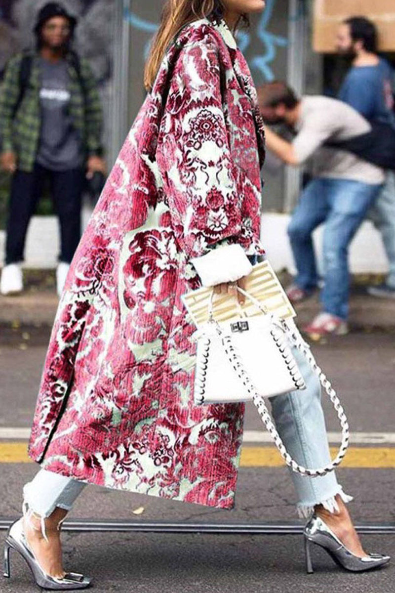 Street Print Patchwork Turndown Collar Outerwear(9 Colors)