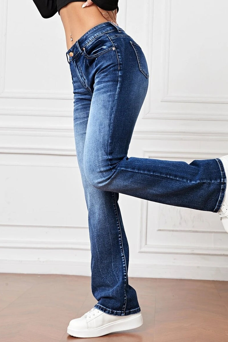 Casual Solid Pocket High Waist Denim Jeans(3 Colors)