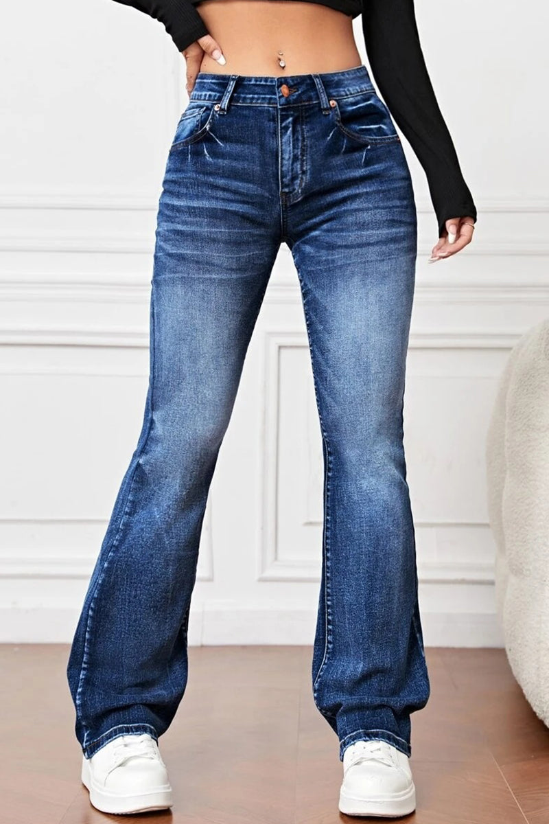 Casual Solid Pocket High Waist Denim Jeans(3 Colors)