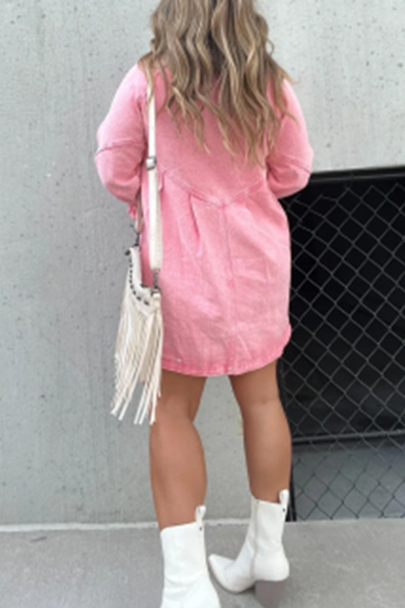 Casual Solid Make Old Buttons Turndown Collar Shirt Dress Dresses