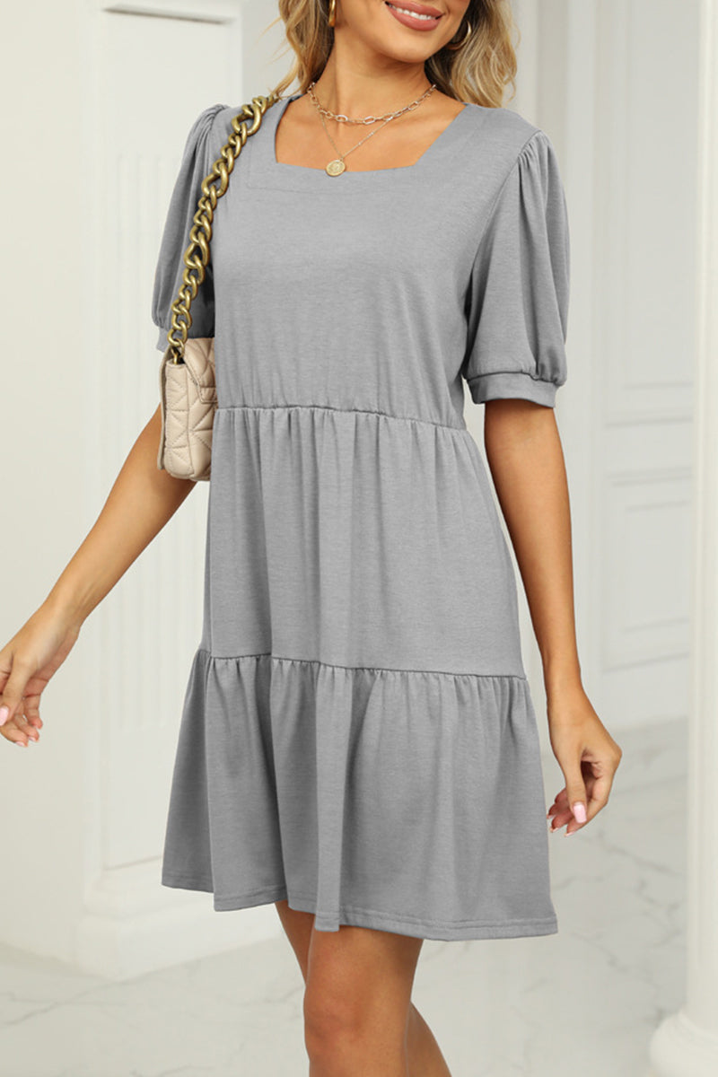 Casual Solid Fold Square Collar A Line Dresses