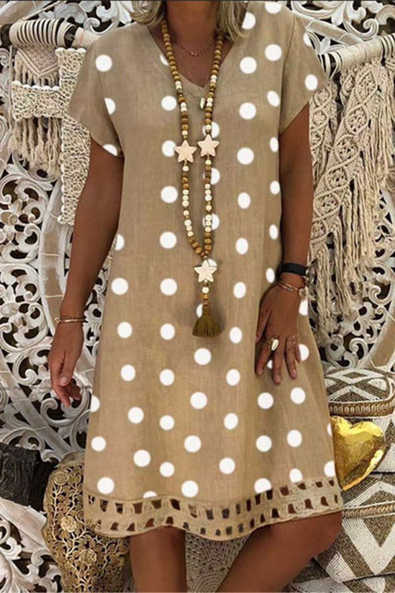 Casual Polka Dot Printing V Neck A Line Dresses