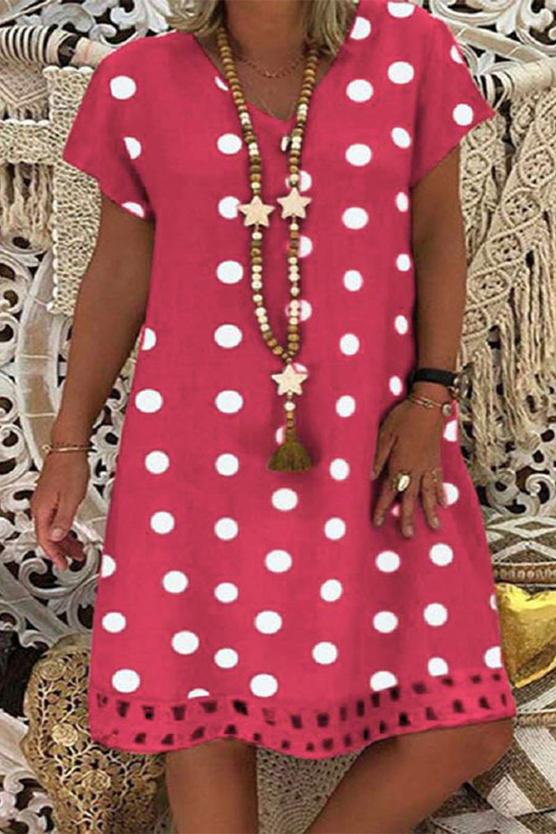 Casual Polka Dot Printing V Neck A Line Dresses