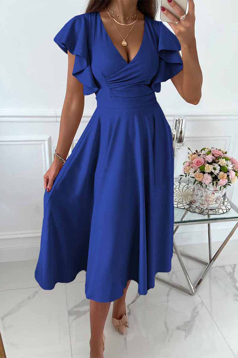 Elegant Simplicity Flounce V Neck A Line Dresses(3 Colors)