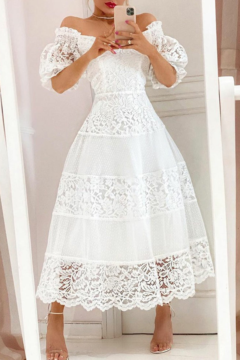 Sweet Elegant Solid Lace V Neck Princess Dresses