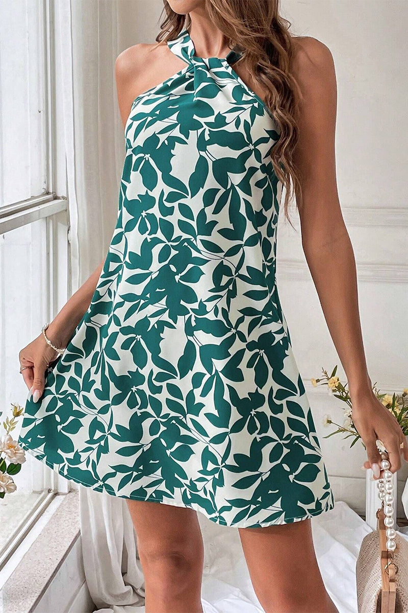 Sweet Floral Backless V Neck Printed Dress Dresses