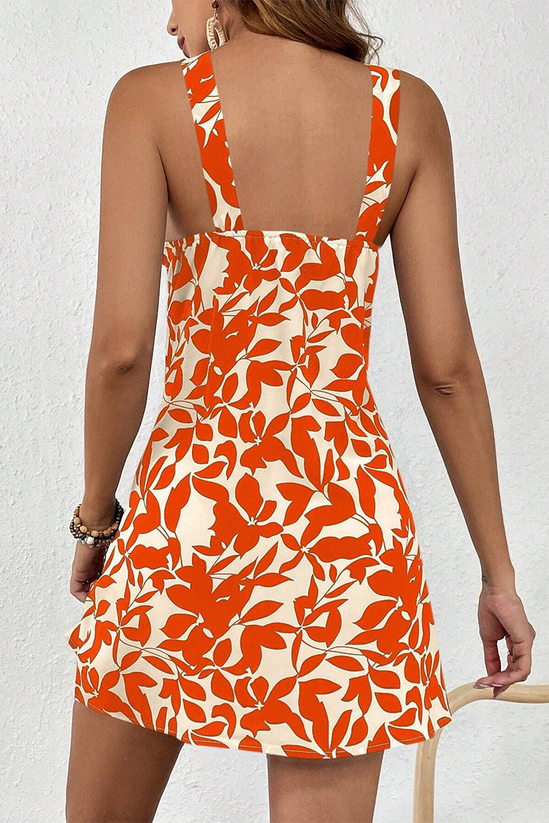 Sweet Floral Backless V Neck Printed Dress Dresses