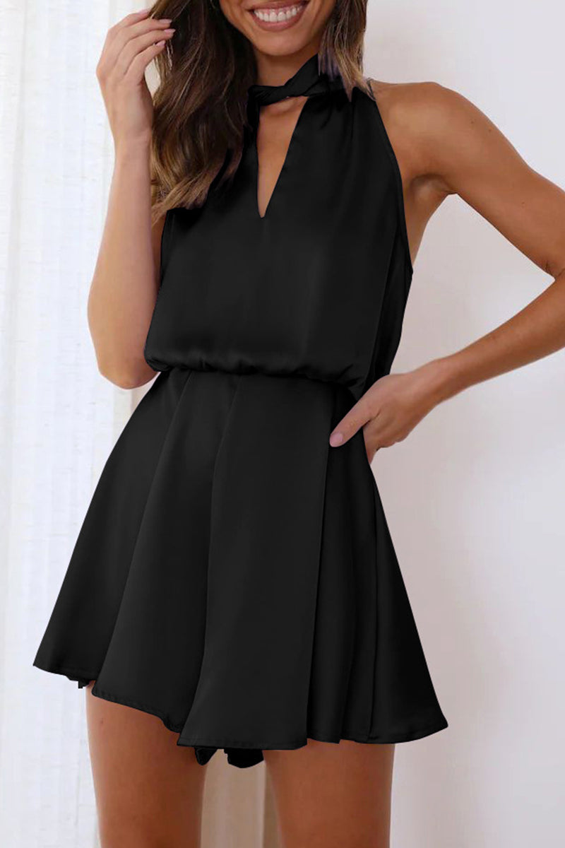 Elegant Solid Bandage Halter Loose Rompers