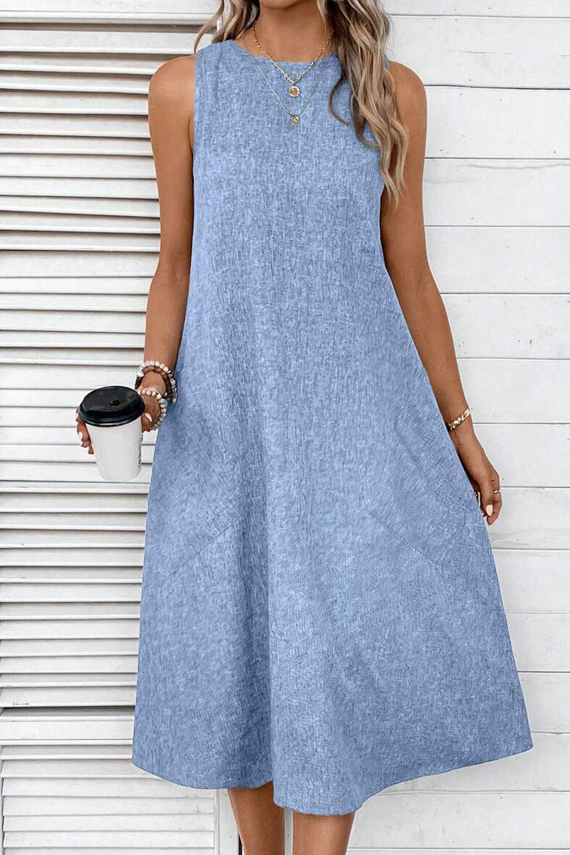 Casual Simplicity Solid Pocket O Neck Sleeveless Dresses