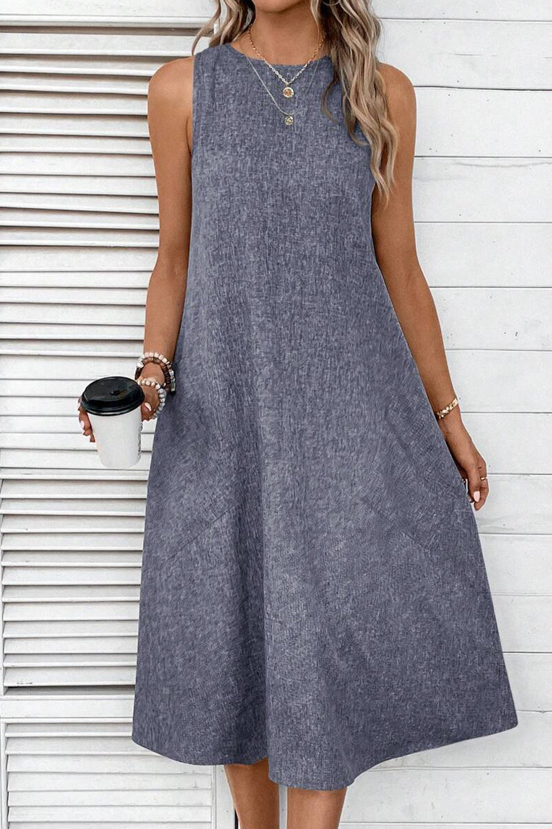 Casual Simplicity Solid Pocket O Neck Sleeveless Dresses