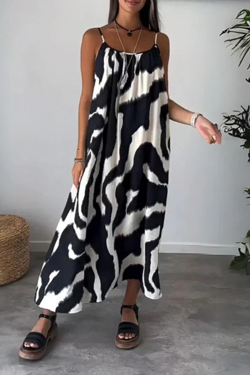 Casual Print Zebra Print Fold Contrast O Neck Printed Dresses